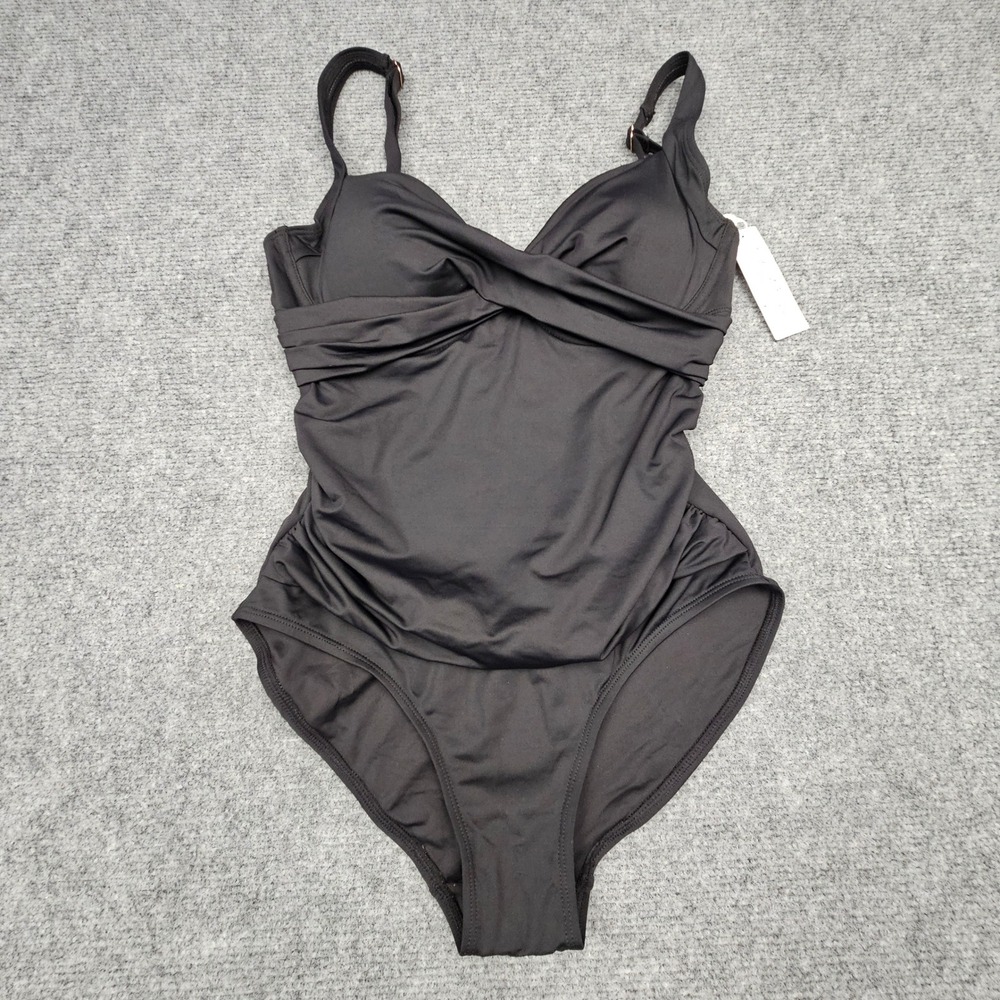 Anne Cole Womens‎ One Piece Swimsuit Twist Front Ruched Black 24MO07201 Size 6